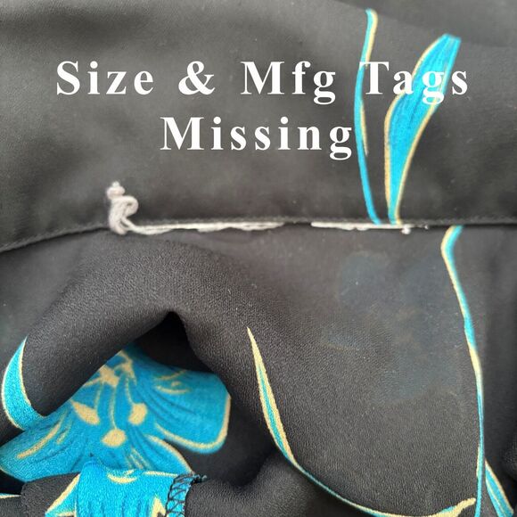 Womens Sheer Floral Print Button Up Top Size 1X Blue Vintage Shoulder Pads - Picture 3 of 8